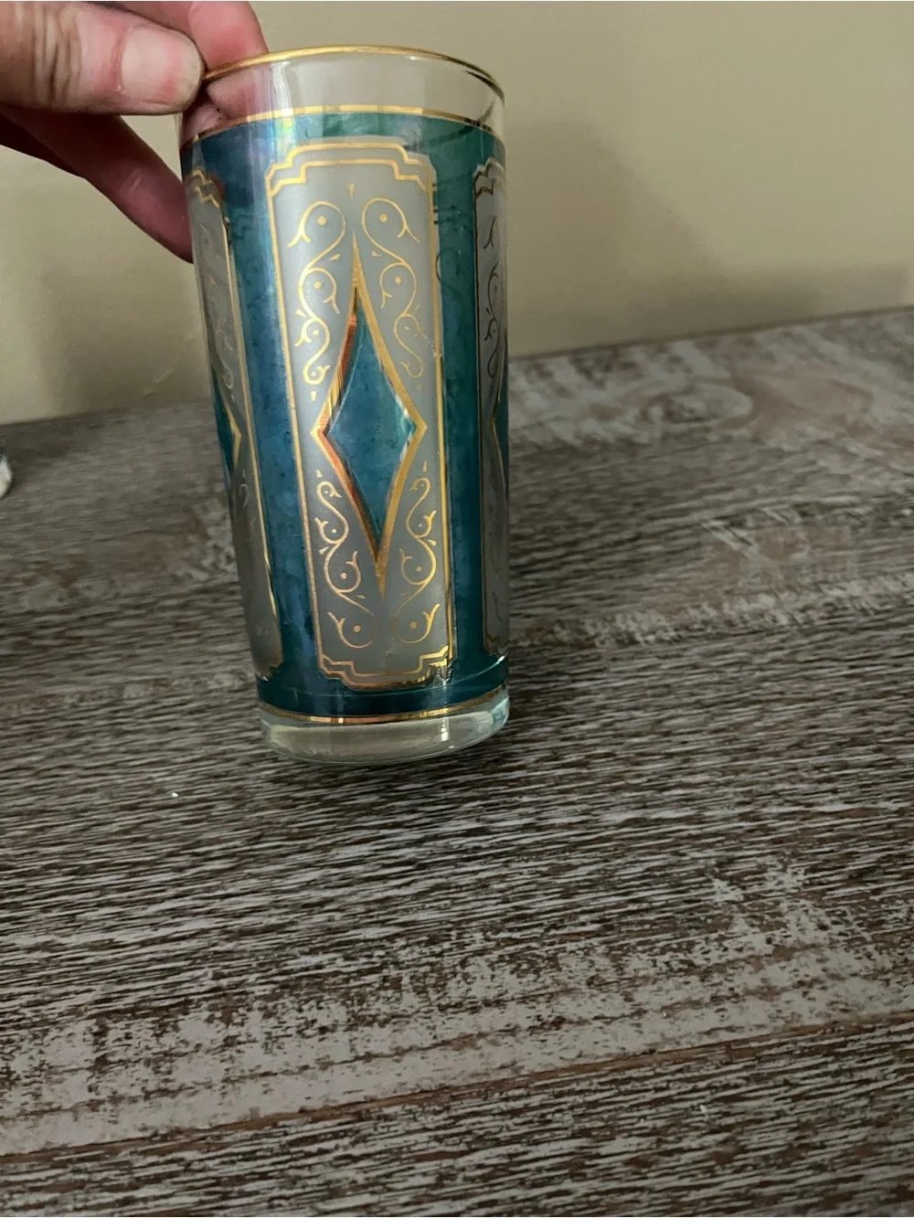 Vintage Libbey Blue & Gold Diamond Glasses Set of 3 with 22k gold rim